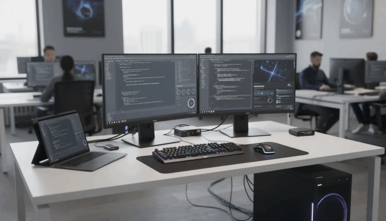 IT workstation set up in an office