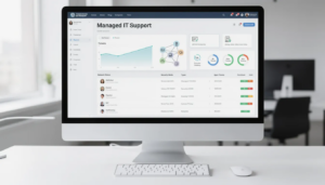 A computer screen displaying a dashboard for managed IT support services