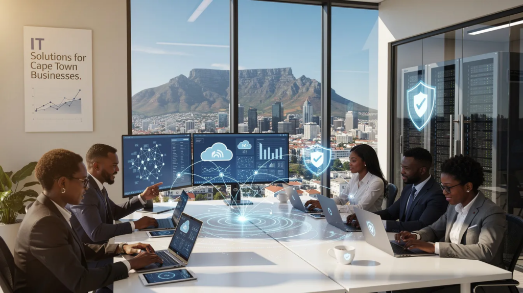 A bustling Cape Town business environment where information technology plays a crucial role in enhancing operations