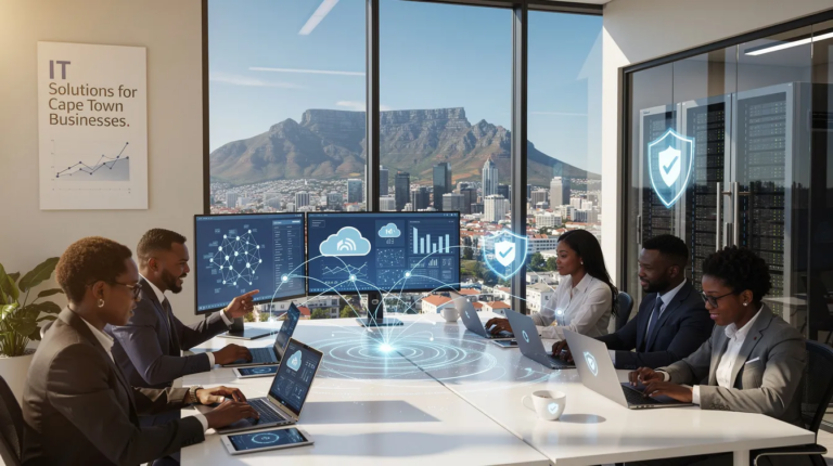 A bustling Cape Town business environment where information technology plays a crucial role in enhancing operations