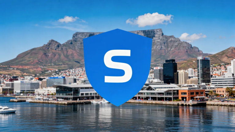 Sophos Central logo prominently displayed against a scenic background of Cape Town